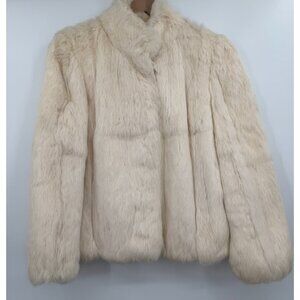Split End LTD 100% Rabbit Fur Coat Women Large Ivory Luxury Exotic Warm Designer